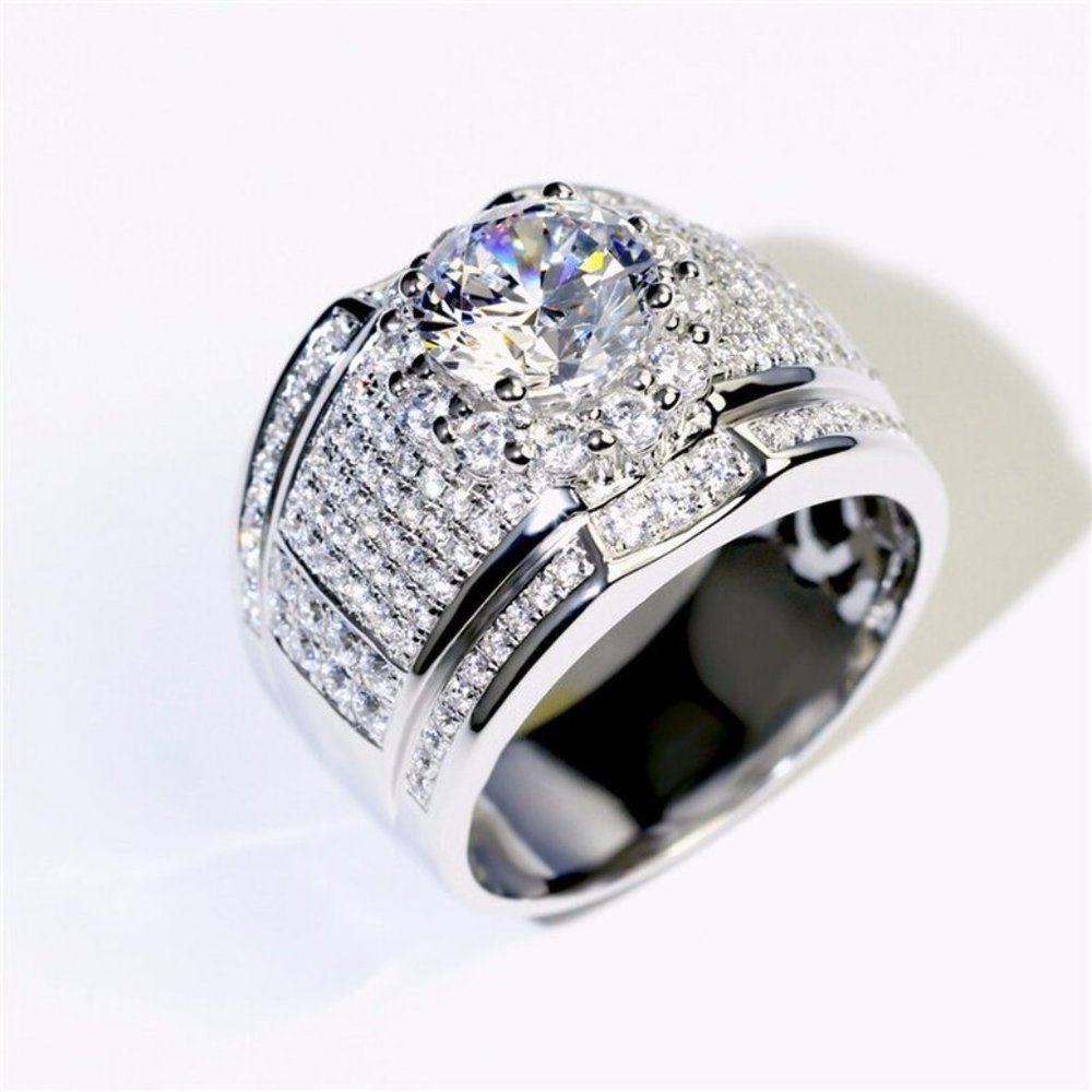 Sterling Big Zircon Dimond Stone Ring for Women - Picture 5 of 11
